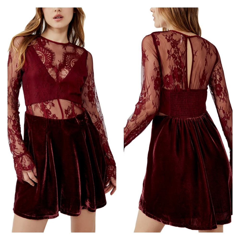 NWT Free People Marlie Long Sleeve Lace Dress